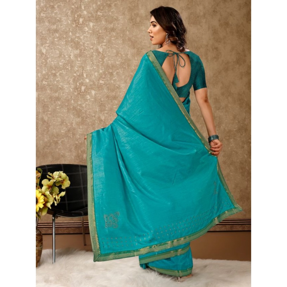 Generic Women's Vichitra Swiroshki Butta Saree With Unstitched Blouse (Teal Blue, 5-6 Mtrs) Generic Women's Vichitra Swiroshki Butta Saree With Unstitched Blouse (Teal Blue, 5-6 Mtrs)