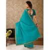 Generic Women's Vichitra Swiroshki Butta Saree With Unstitched Blouse (Teal Blue, 5-6 Mtrs)