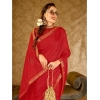 Generic Women's Vichitra Printed Saree With Unstitched Blouse (Red, 5-6 Mtrs)