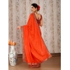 Generic Women's Vichitra Plain Saree With Unstitched Blouse (Orange, 5-6 Mtrs)