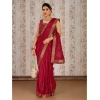 Generic Women's Vichitra Swiroshki Butta Saree With Unstitched Blouse (Maroon, 5-6 Mtrs)