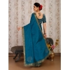 Generic Women's Vichitra Swiroshki Butta Saree With Unstitched Blouse (Blue, 5-6 Mtrs)