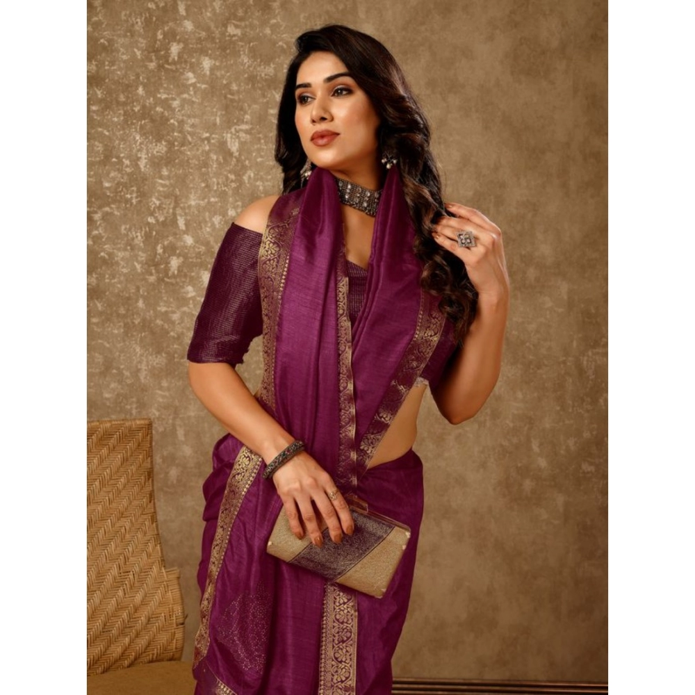 Generic Women's Vichitra Swiroshki Butta Saree With Unstitched Blouse (Wine, 5-6 Mtrs) Generic Women's Vichitra Swiroshki Butta Saree With Unstitched Blouse (Wine, 5-6 Mtrs)