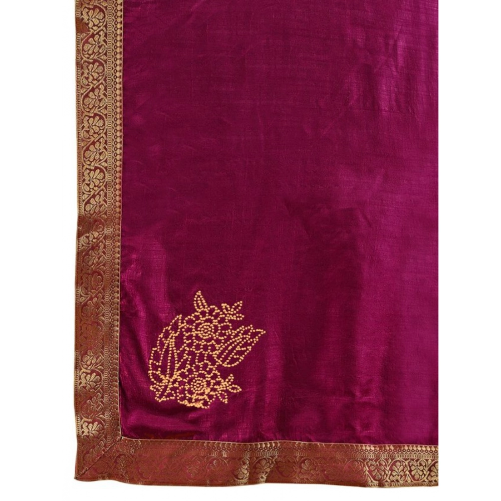 Generic Women's Vichitra Swiroshki Butta Saree With Unstitched Blouse (Wine, 5-6 Mtrs) Generic Women's Vichitra Swiroshki Butta Saree With Unstitched Blouse (Wine, 5-6 Mtrs)