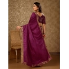 Generic Women's Vichitra Swiroshki Butta Saree With Unstitched Blouse (Wine, 5-6 Mtrs)