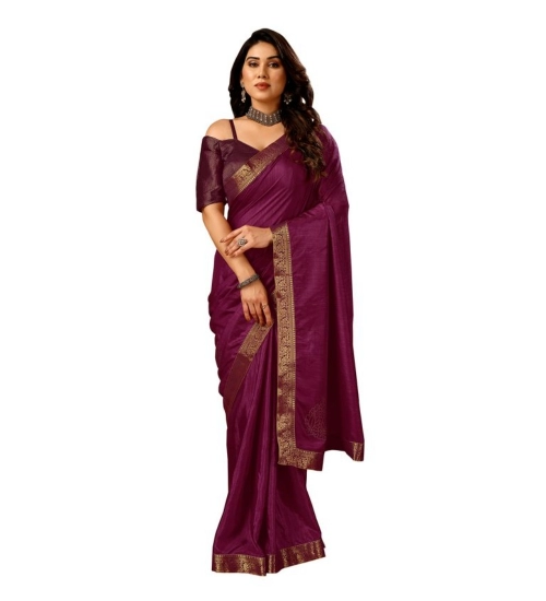 Generic Women's Vichitra Swiroshki Butta Saree With Unstitched Blouse (Wine, 5-6 Mtrs)