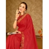 Generic Women's Vichitra Swiroshki Butta Saree With Unstitched Blouse (Red, 5-6 Mtrs)