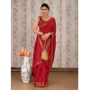 Generic Women's Vichitra Swiroshki Butta Saree With Unstitched Blouse (Maroon, 5-6 Mtrs)