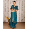 Generic Women's Vichitra Swiroshki Butta Saree With Unstitched Blouse (Teal Blue, 5-6 Mtrs)