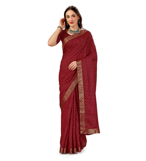 Generic Women's Vichitra Bandhini Saree With Unstitched Blouse (Maroon, 5-6 Mtrs)