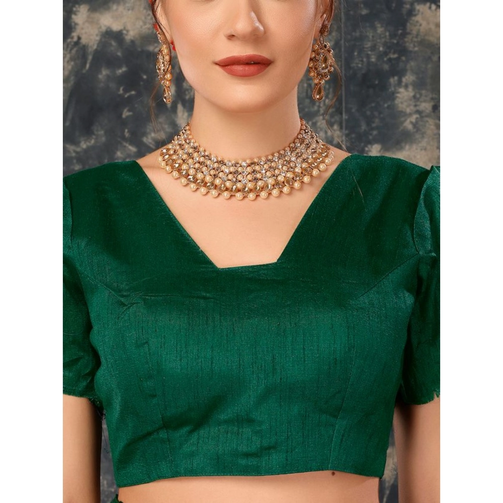 Generic Women's Vichitra Bandhini Saree With Unstitched Blouse (Green, 5-6 Mtrs) Generic Women's Vichitra Bandhini Saree With Unstitched Blouse (Green, 5-6 Mtrs)