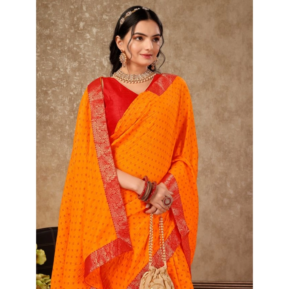 Generic Women's Vichitra Bandhini Saree With Unstitched Blouse (Yellow, 5-6 Mtrs) Generic Women's Vichitra Bandhini Saree With Unstitched Blouse (Yellow, 5-6 Mtrs)