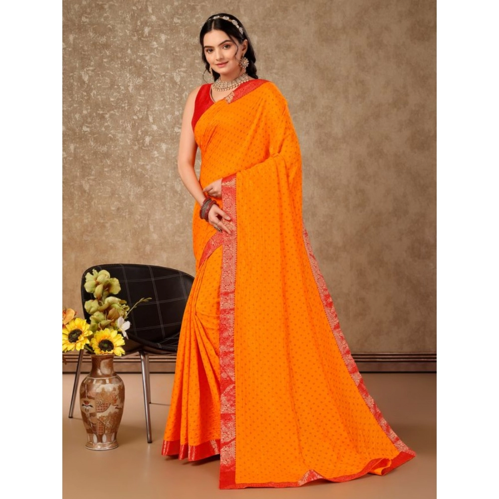 Generic Women's Vichitra Bandhini Saree With Unstitched Blouse (Yellow, 5-6 Mtrs) Generic Women's Vichitra Bandhini Saree With Unstitched Blouse (Yellow, 5-6 Mtrs)