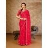 Generic Women's Zomto Patta Chiffon Saree With Unstitched Blouse (Pink, 5-6 Mtrs)