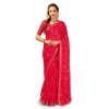 Generic Women's Zomto Patta Chiffon Saree With Unstitched Blouse (Pink, 5-6 Mtrs)