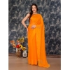 Generic Women's Chiffon Fabric Plain Saree With Unstitched Blouse (Yellow, 5-6 Mtrs)