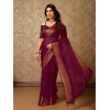 Generic Women's Chiffon Fabric Plain Saree With Unstitched Blouse (Wine, 5-6 Mtrs)