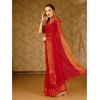Generic Women's Chiffon Fabric Plain Saree With Unstitched Blouse (Red, 5-6 Mtrs)