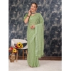 Generic Women's Chiffon Fabric Line Saree With Unstitched Blouse (Green, 5-6 Mtrs)