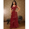 Generic Women's Zomto Laheriya Saree With Unstitched Blouse (Maroon, 5-6 Mtrs)
