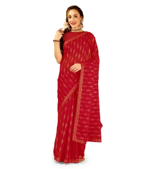 Generic Women's Zomto Laheriya Saree With Unstitched Blouse (Red, 5-6 Mtrs)