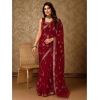 Generic Women's Zomto Patta Chiffon Saree With Unstitched Blouse (Maroon, 5-6 Mtrs)