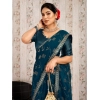 Generic Women's Zomto Patta Chiffon Saree With Unstitched Blouse (Blue, 5-6 Mtrs)