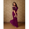 Generic Women's Chiffon Fabric Line Saree With Unstitched Blouse (Wine, 5-6 Mtrs)