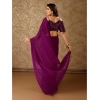 Generic Women's Chiffon Fabric Line Saree With Unstitched Blouse (Wine, 5-6 Mtrs)