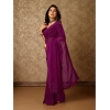 Generic Women's Chiffon Fabric Line Saree With Unstitched Blouse (Wine, 5-6 Mtrs)