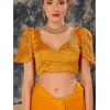 Generic Women's Chiffon Fabric Line Saree With Unstitched Blouse (Yellow, 5-6 Mtrs)
