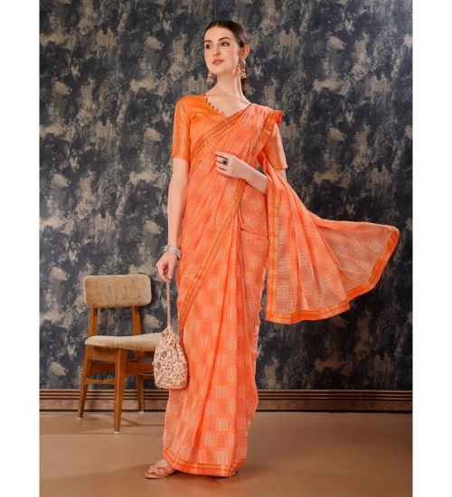 Generic Women's Zomto Checked Saree With Unstitched Blouse (Peach, 5-6 Mtrs)