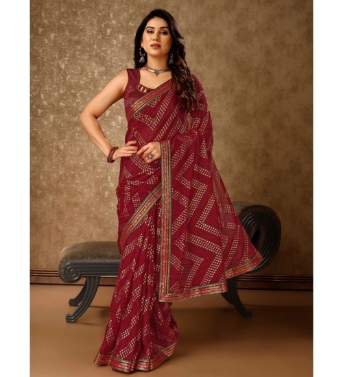 Generic Women's Zomto Zig Zag Saree With Unstitched Blouse (Maroon, 5-6 Mtrs)