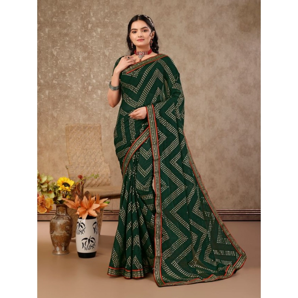 Generic Women's Zomto Zig Zag Saree With Unstitched Blouse (Green, 5-6 Mtrs) Generic Women's Zomto Zig Zag Saree With Unstitched Blouse (Green, 5-6 Mtrs)