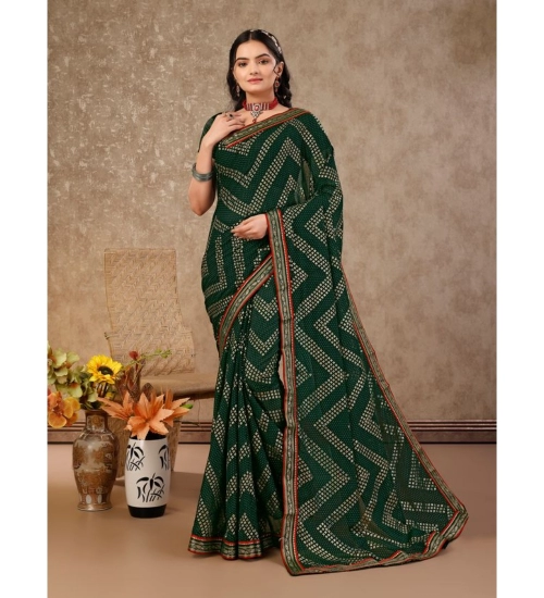 Generic Women's Zomto Zig Zag Saree With Unstitched Blouse (Green, 5-6 Mtrs)