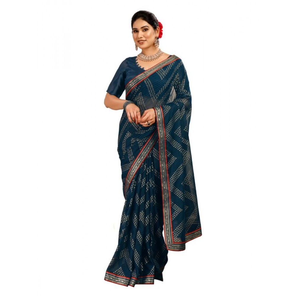 Generic Women's Zomto Zig Zag Saree With Unstitched Blouse (Blue, 5-6 Mtrs) Generic Women's Zomto Zig Zag Saree With Unstitched Blouse (Blue, 5-6 Mtrs)