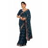 Generic Women's Zomto Zig Zag Saree With Unstitched Blouse (Blue, 5-6 Mtrs)