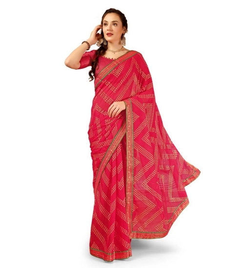 Generic Women's Zomto Zig Zag Saree With Unstitched Blouse (Pink, 5-6 Mtrs)