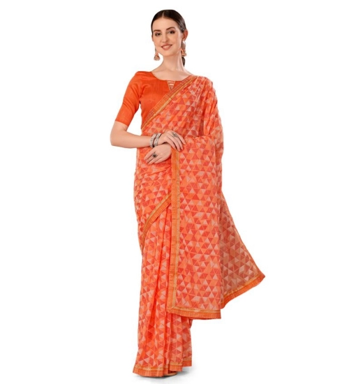Generic Women's Zomto Printed Saree With Unstitched Blouse (Peach, 5-6 Mtrs)