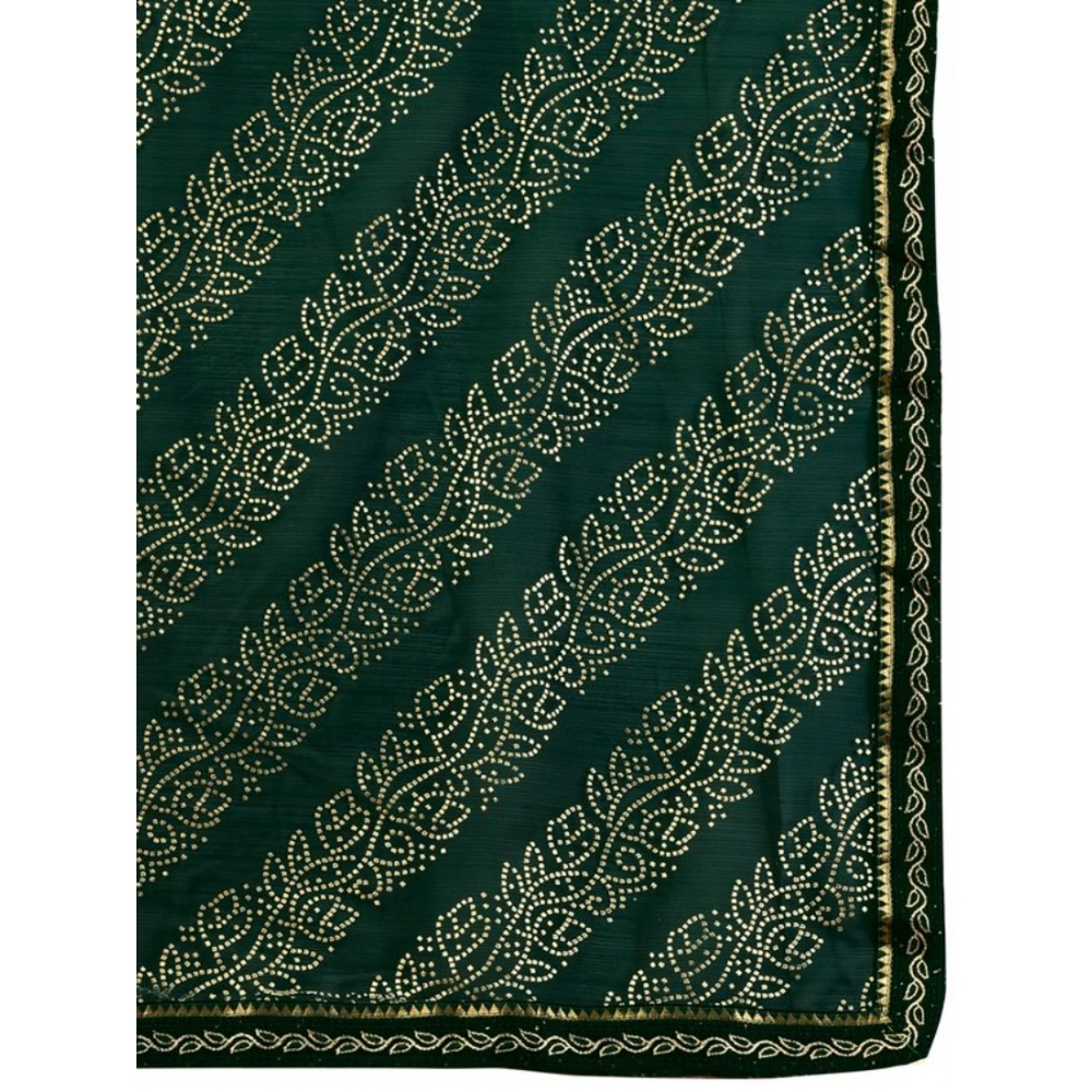 Generic Women's Zomto Bandhini Saree With Unstitched Blouse (Green, 5-6 Mtrs)