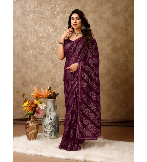 Generic Women's Zomto Bandhini Saree With Unstitched Blouse (Wine, 5-6 Mtrs) Generic Women's Zomto Bandhini Saree With Unstitched Blouse (Wine, 5-6 Mtrs)