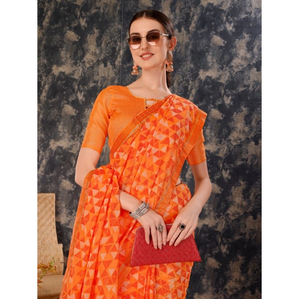 Generic Women's Zomto Printed Saree With Unstitched Blouse (Dark Orange, 5-6 Mtrs) Generic Women's Zomto Printed Saree With Unstitched Blouse (Dark Orange, 5-6 Mtrs)