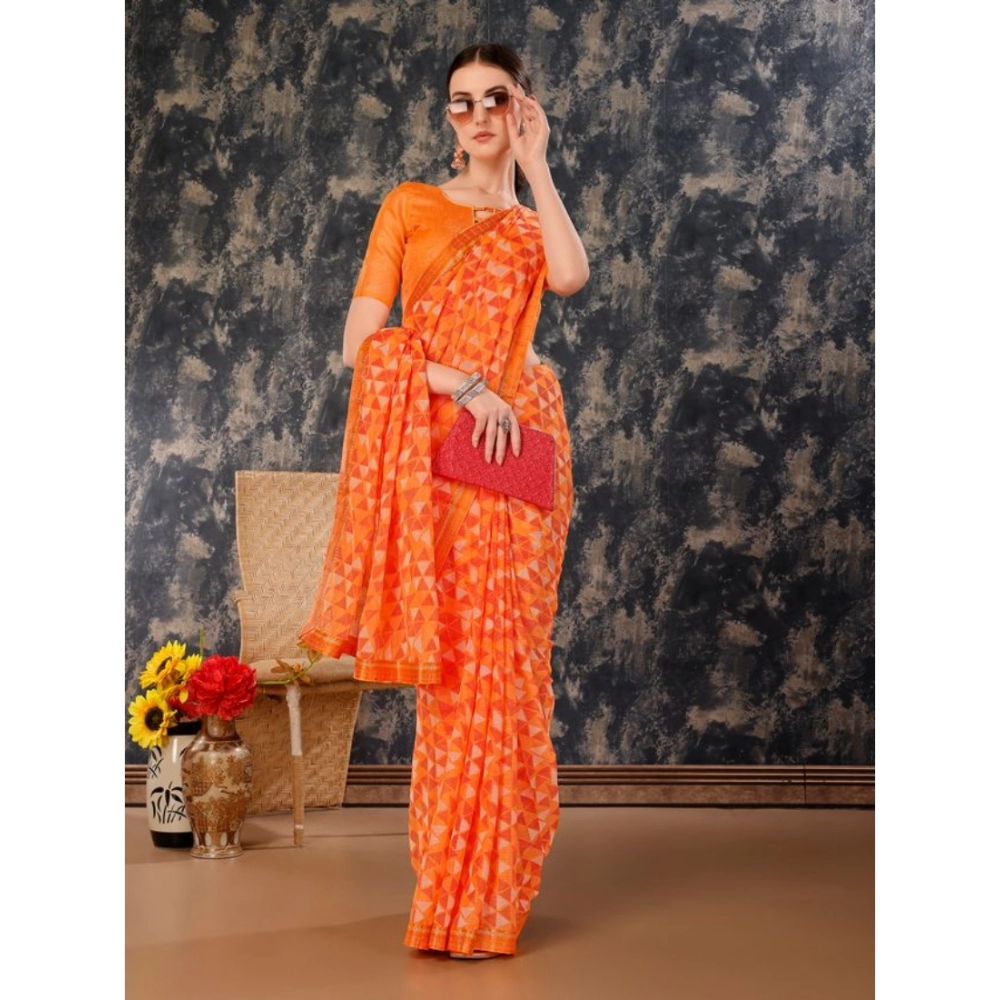 Generic Women's Zomto Printed Saree With Unstitched Blouse (Dark Orange, 5-6 Mtrs) Generic Women's Zomto Printed Saree With Unstitched Blouse (Dark Orange, 5-6 Mtrs)