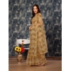 Generic Women's Linen Floral Printed Saree With Unstitched Blouse (Brown, 5-6 Mtrs)