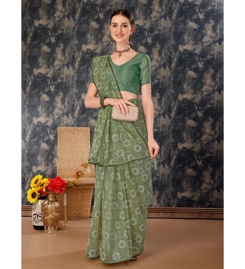 Generic Women's Linen Gola Printed Saree With Unstitched Blouse (Green, 5-6 Mtrs)