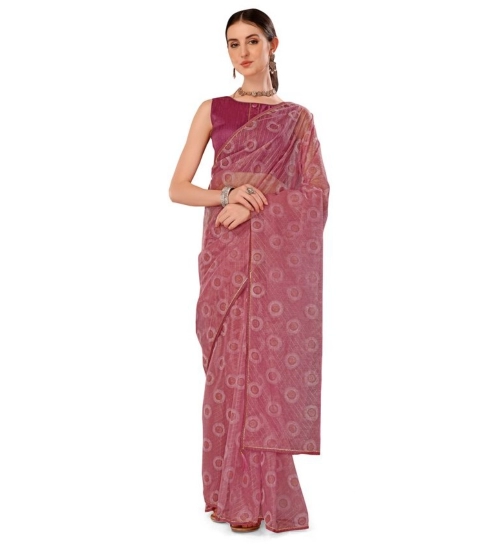 Generic Women's Linen Gola Printed Saree With Unstitched Blouse (Purple, 5-6 Mtrs)