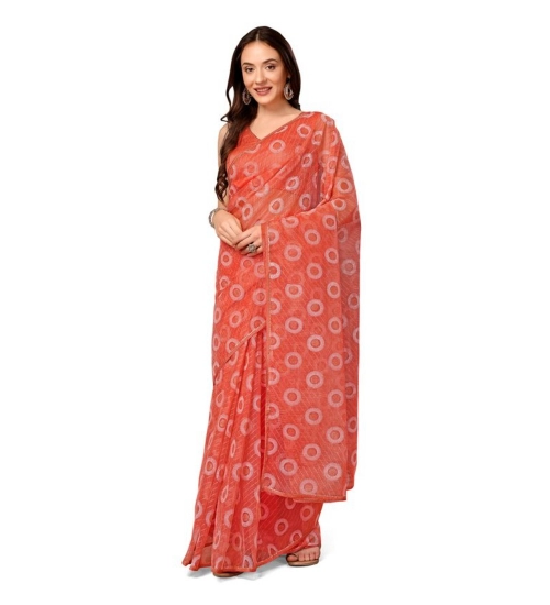 Generic Women's Linen Gola Printed Saree With Unstitched Blouse (Orange, 5-6 Mtrs)