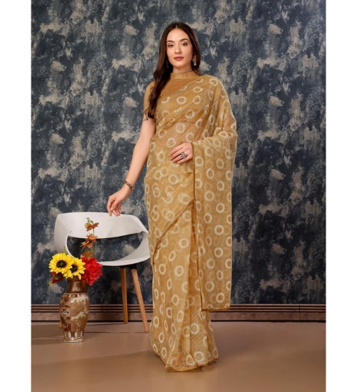 Generic Women's Linen Gola Printed Saree With Unstitched Blouse (Beige, 5-6 Mtrs)
