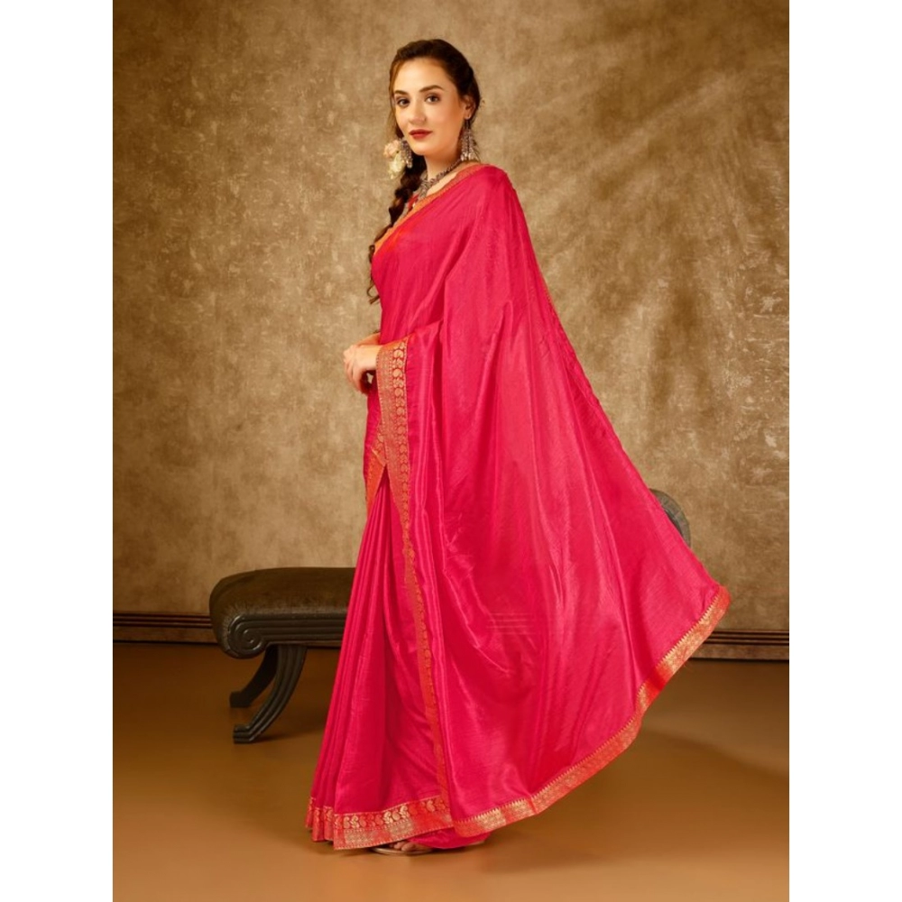 Generic Women's Vichitra Plain Saree With Unstitched Blouse (Pink, 5-6 Mtrs) Generic Women's Vichitra Plain Saree With Unstitched Blouse (Pink, 5-6 Mtrs)