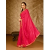Generic Women's Vichitra Plain Saree With Unstitched Blouse (Pink, 5-6 Mtrs)